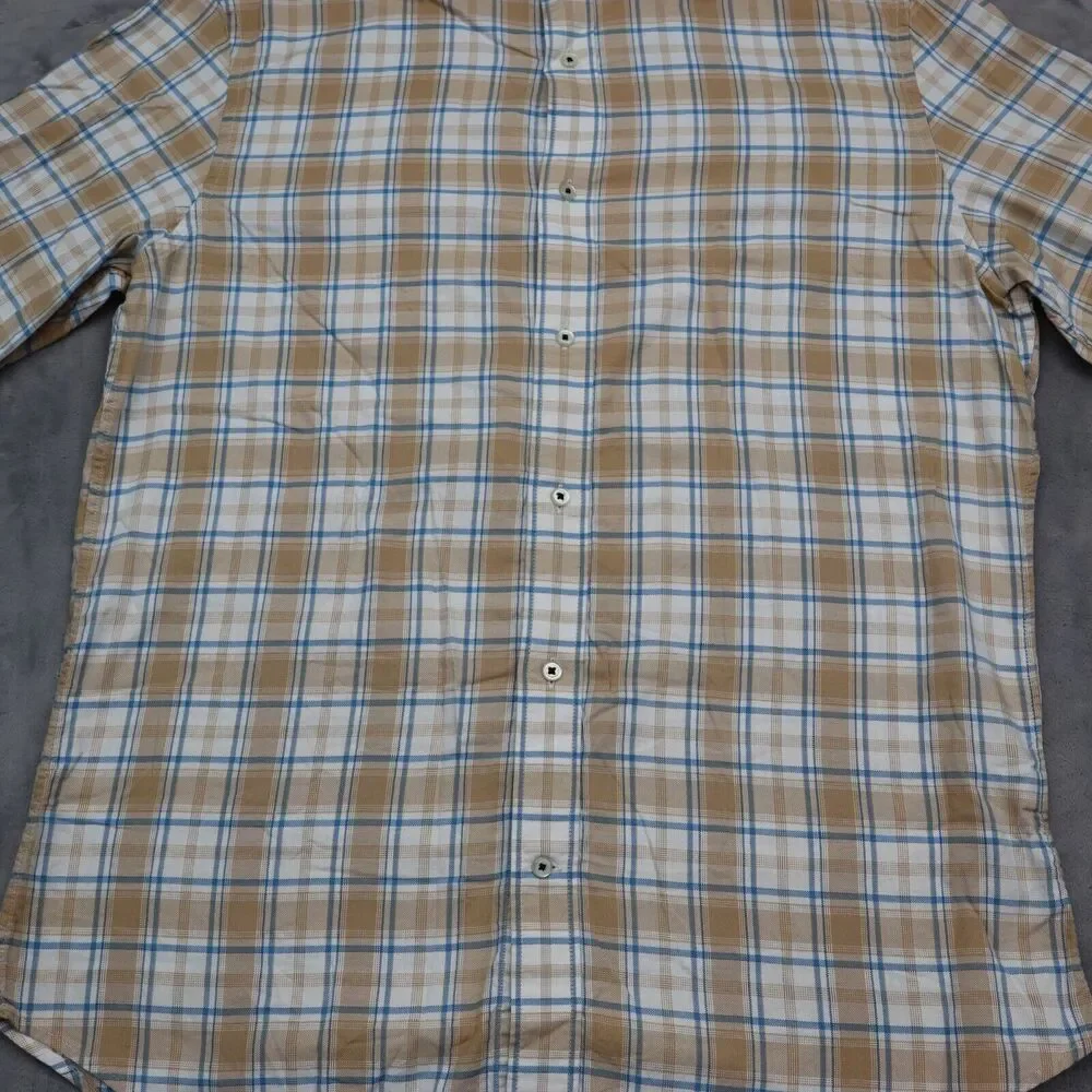 Banana Republic Shirt Mens Large Brown Plaid Button Up Flip Cuff Work Dress